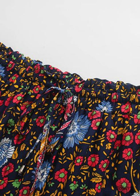 Faldas bohemias con flores en rojo y azul marino para mujer